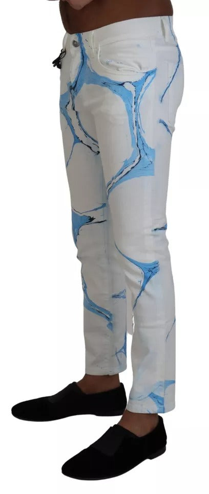 Dolce & Gabbana White Blue Cotton Skinny Denim Jeans by Dolce & Gabbana