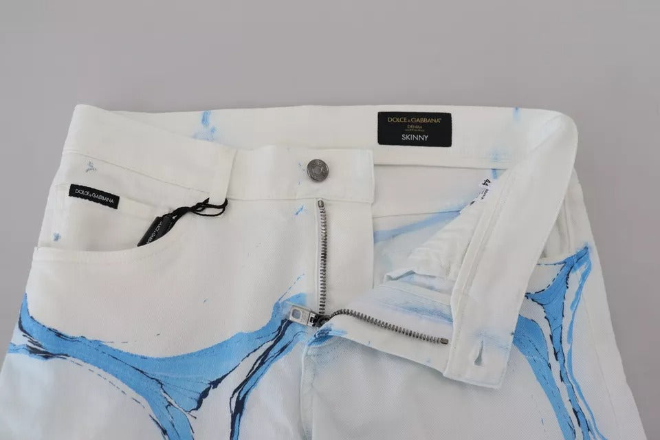 Dolce & Gabbana White Blue Cotton Skinny Denim Jeans by Dolce & Gabbana