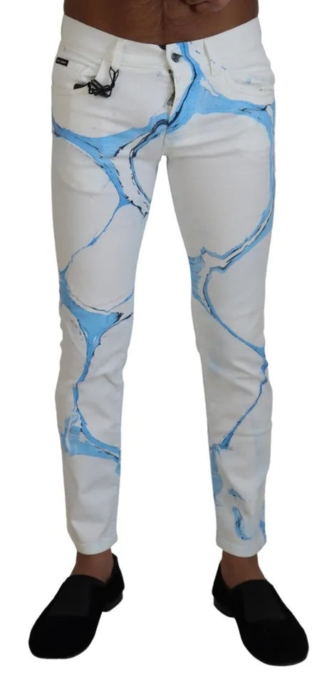 Dolce & Gabbana White Blue Cotton Skinny Denim Jeans by Dolce & Gabbana