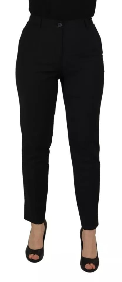 Dolce & Gabbana Black High Waist Tapered Trouser Pants by Dolce & Gabbana