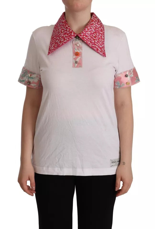 Dolce & Gabbana White Sartoria T-shirt Button Wide Collar Top by Dolce & Gabbana