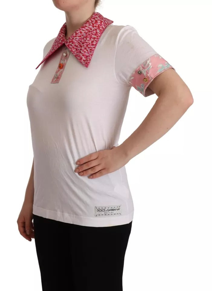 Dolce & Gabbana White Sartoria T-shirt Button Wide Collar Top by Dolce & Gabbana