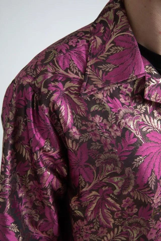 Dolce & Gabbana Fuchsia Pink Floral Jacquard Button Down Shirt by Dolce & Gabbana