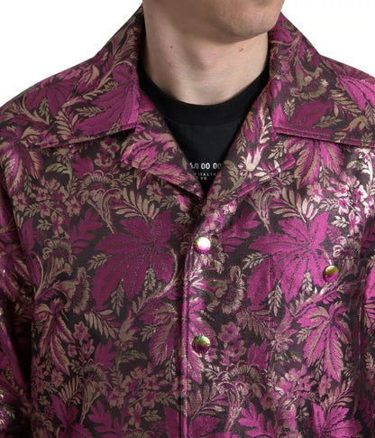 Dolce & Gabbana Fuchsia Pink Floral Jacquard Button Down Shirt by Dolce & Gabbana