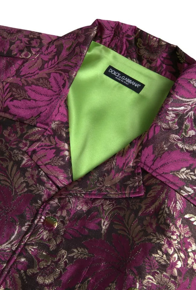 Dolce & Gabbana Fuchsia Pink Floral Jacquard Button Down Shirt by Dolce & Gabbana