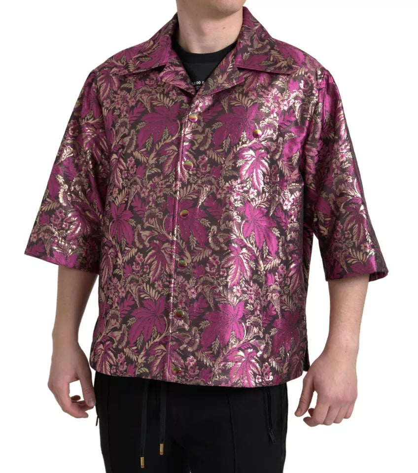 Dolce & Gabbana Fuchsia Pink Floral Jacquard Button Down Shirt by Dolce & Gabbana