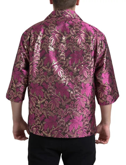 Dolce & Gabbana Fuchsia Pink Floral Jacquard Button Down Shirt by Dolce & Gabbana