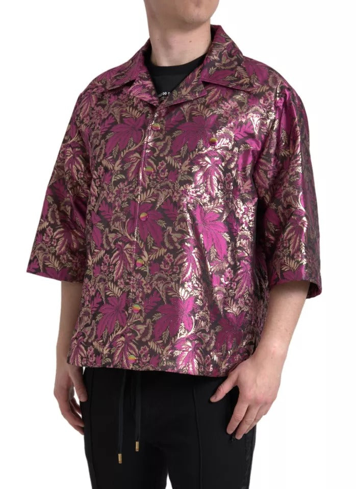 Dolce & Gabbana Fuchsia Pink Floral Jacquard Button Down Shirt by Dolce & Gabbana