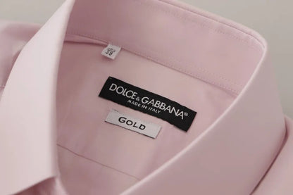 Dolce & Gabbana Light Pink Cotton Dress Formal Men GOLD Shirt by Dolce & Gabbana