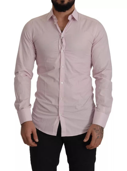 Dolce & Gabbana Light Pink Cotton Dress Formal Men GOLD Shirt by Dolce & Gabbana