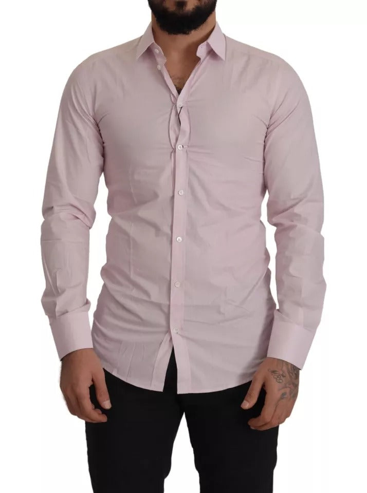 Dolce & Gabbana Light Pink Cotton Dress Formal Men GOLD Shirt by Dolce & Gabbana