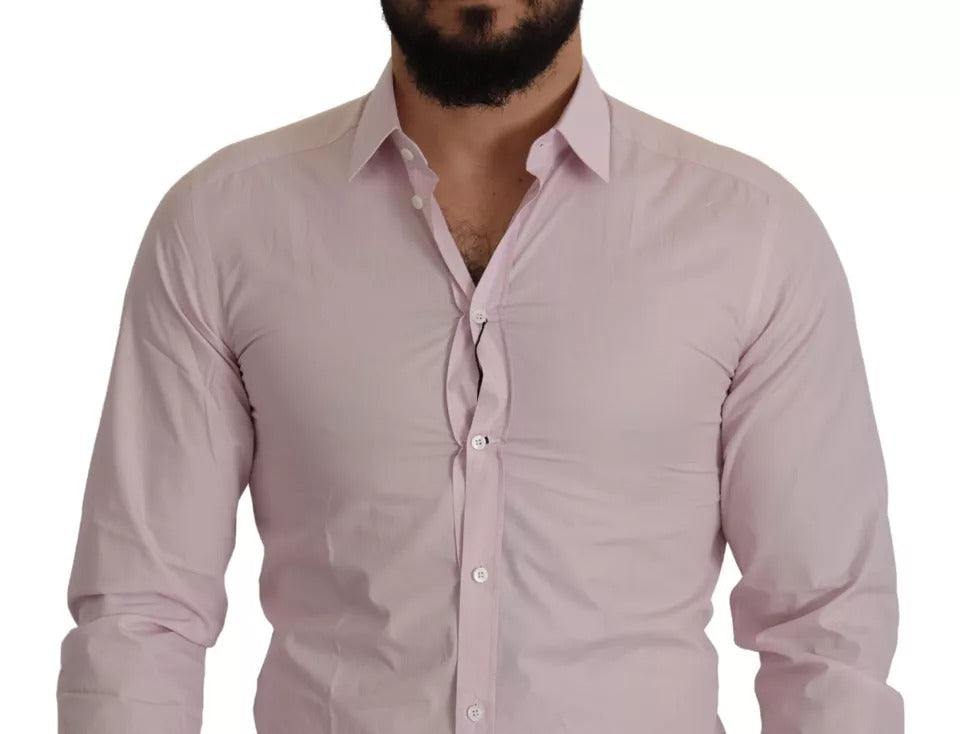 Dolce & Gabbana Light Pink Cotton Dress Formal Men GOLD Shirt by Dolce & Gabbana
