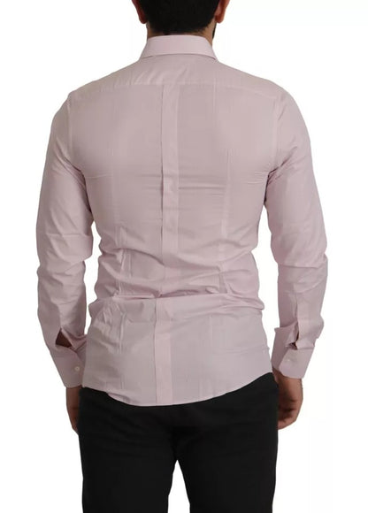 Dolce & Gabbana Light Pink Cotton Dress Formal Men GOLD Shirt by Dolce & Gabbana