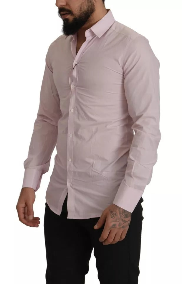 Dolce & Gabbana Light Pink Cotton Dress Formal Men GOLD Shirt by Dolce & Gabbana