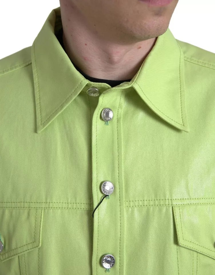 Dolce & Gabbana Green Cotton Collared Casual Button Down Shirt by Dolce & Gabbana