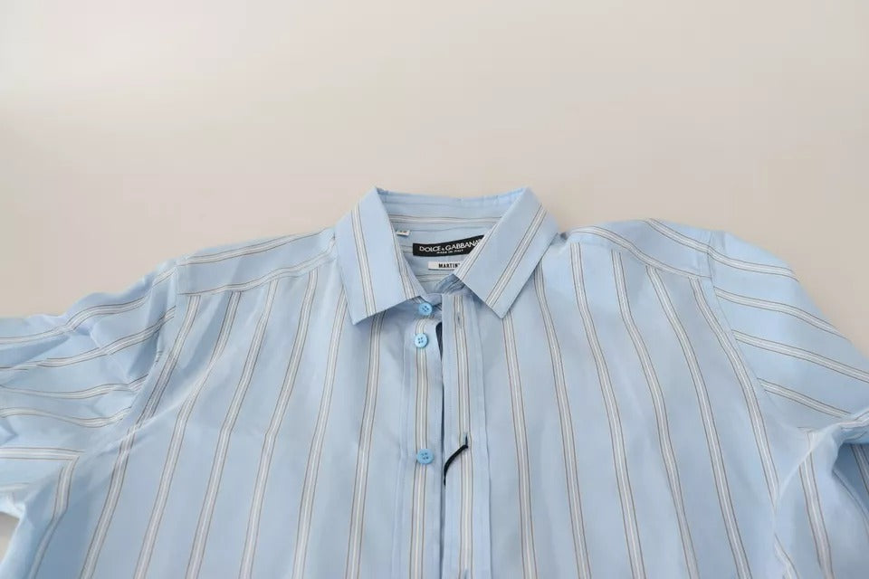 Dolce & Gabbana Blue Striped Silk Formal Dress MARTINI Shirt by Dolce & Gabbana