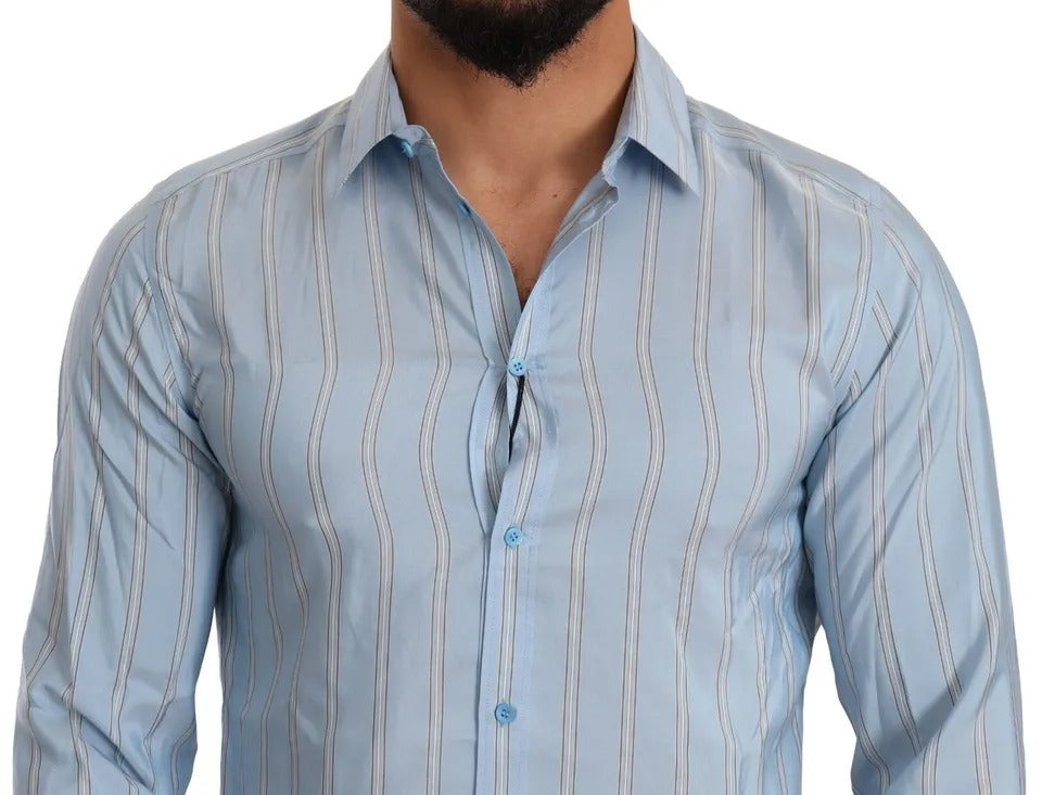 Dolce & Gabbana Blue Striped Silk Formal Dress MARTINI Shirt by Dolce & Gabbana