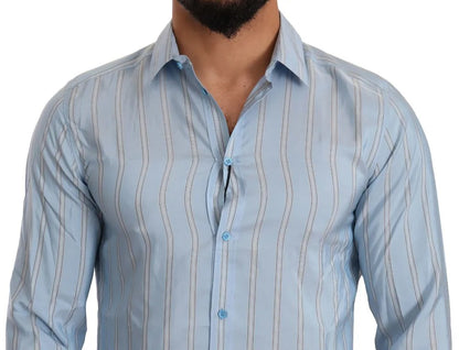 Dolce & Gabbana Blue Striped Silk Formal Dress MARTINI Shirt by Dolce & Gabbana