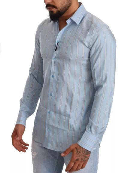 Dolce & Gabbana Blue Striped Silk Formal Dress MARTINI Shirt by Dolce & Gabbana