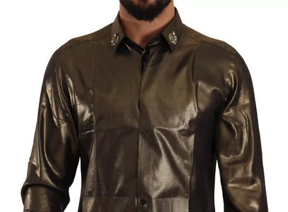 Dolce & Gabbana Metallic Gold DG Embroidered Crown Silk Top Shirt by Dolce & Gabbana