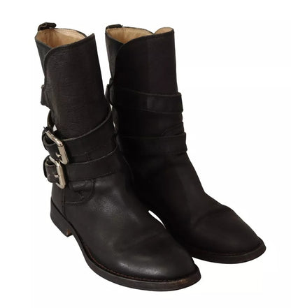 Bottes mi-mollet à boucle en cuir noir Dolce &amp; Gabbana