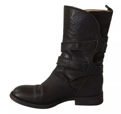 Bottes mi-mollet à boucle en cuir noir Dolce &amp; Gabbana