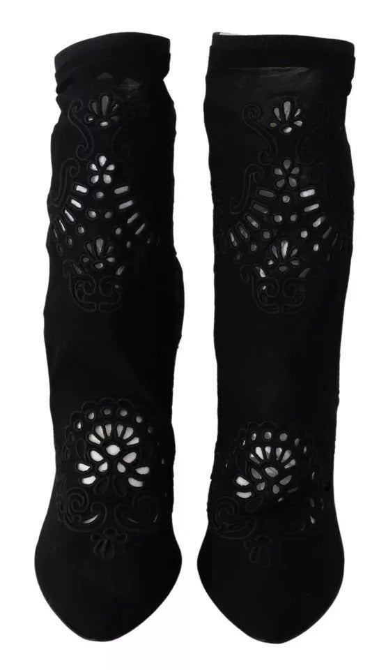Escarpins extensibles noirs Dolce &amp; Gabbana, bottes, chaussures à lacets fleuris