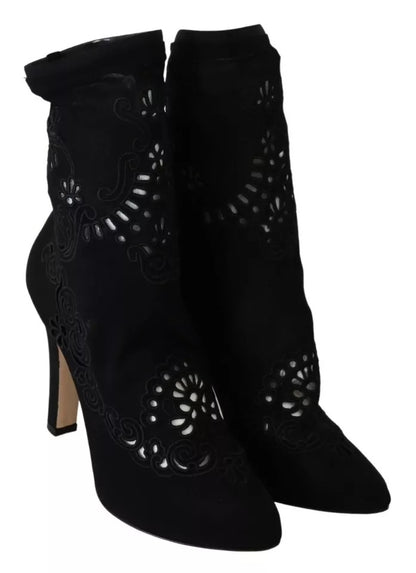 Escarpins extensibles noirs Dolce &amp; Gabbana, bottes, chaussures à lacets fleuris