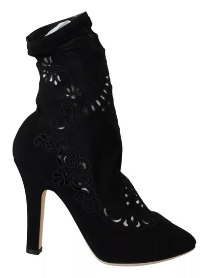 Escarpins extensibles noirs Dolce &amp; Gabbana, bottes, chaussures à lacets fleuris