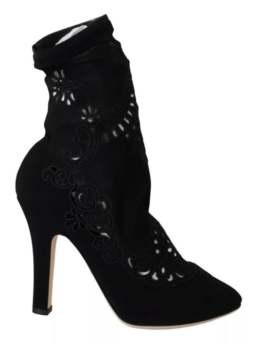 Escarpins extensibles noirs Dolce &amp; Gabbana, bottes, chaussures à lacets fleuris