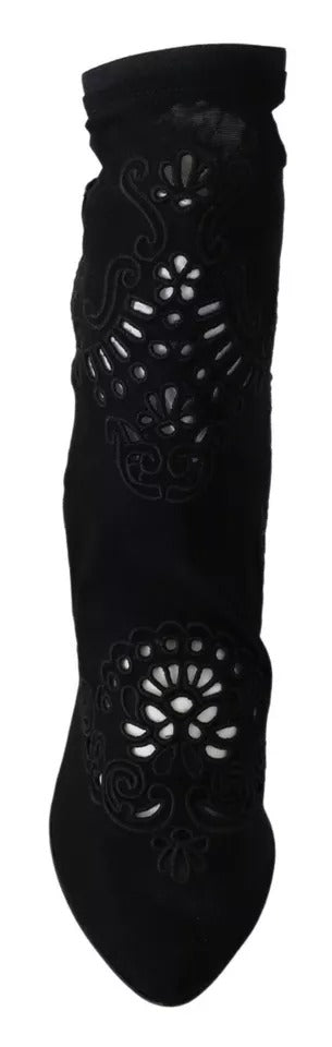 Escarpins extensibles noirs Dolce &amp; Gabbana, bottes, chaussures à lacets fleuris