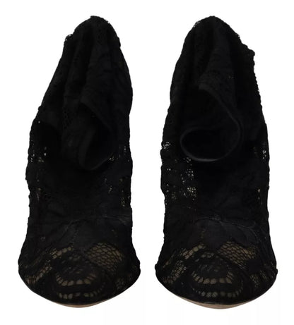 Dolce &amp; Gabbana Chaussettes extensibles noires Bottes en dentelle Taormina Chaussures