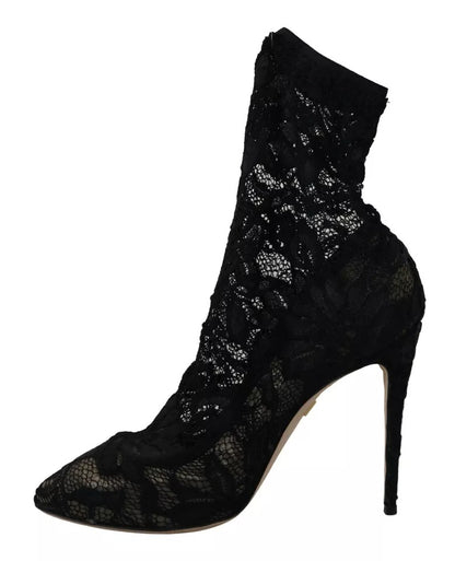 Dolce &amp; Gabbana Chaussettes extensibles noires Bottes en dentelle Taormina Chaussures