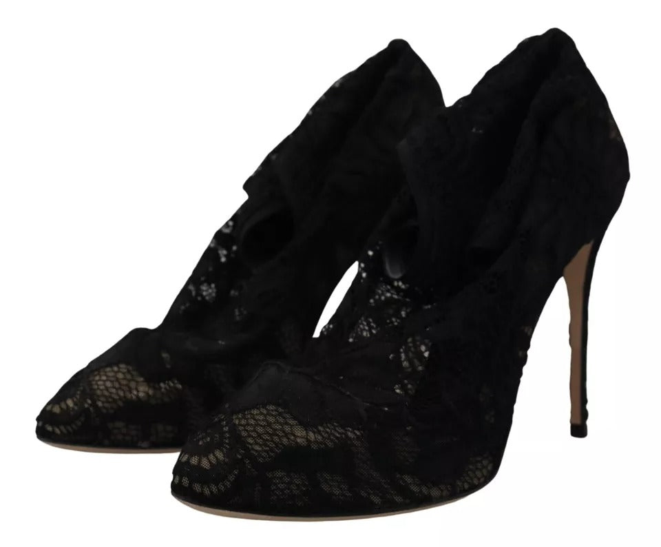 Dolce &amp; Gabbana Chaussettes extensibles noires Bottes en dentelle Taormina Chaussures