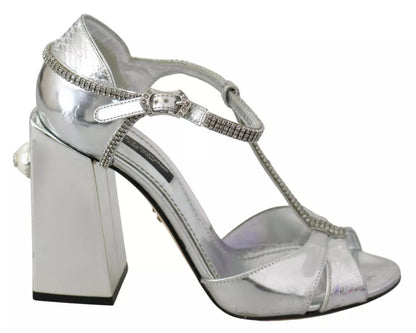 Sandales à brides en T Dolce &amp; Gabbana avec cristaux argentés Chaussures en cuir