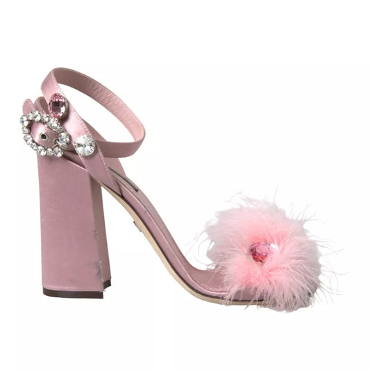Dolce &amp; Gabbana Pink Turkey Feather Embellished Sandals Shoes