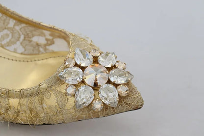 Dolce &amp; Gabbana Gold Taormina Lace Crystal Heels Pumps Shoes