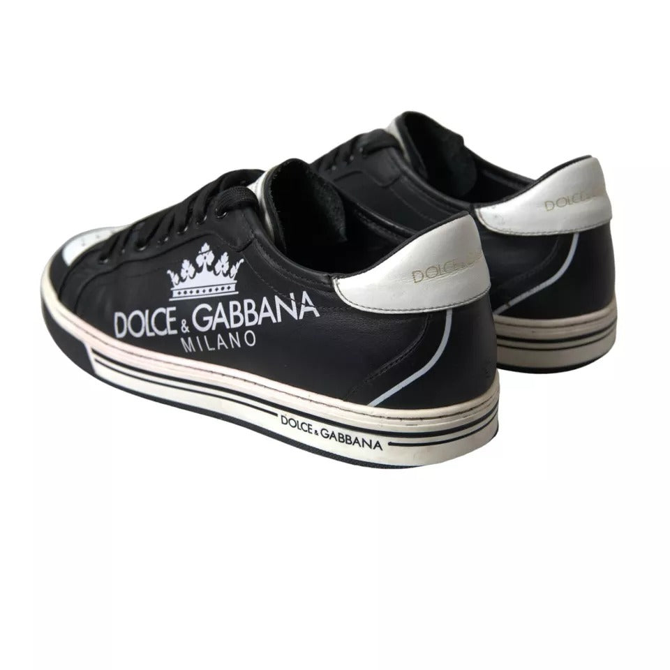 Dolce & Gabbana Black Leather Crown Milano Men Sneakers Shoes by Dolce & Gabbana