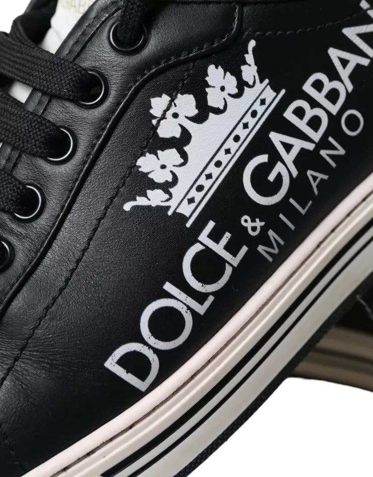 Dolce & Gabbana Black Leather Crown Milano Men Sneakers Shoes by Dolce & Gabbana