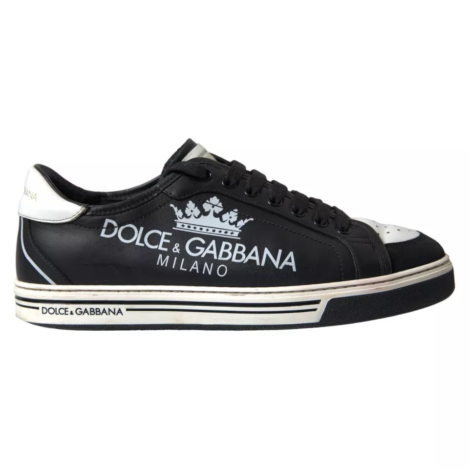 Dolce & Gabbana Black Leather Crown Milano Men Sneakers Shoes by Dolce & Gabbana