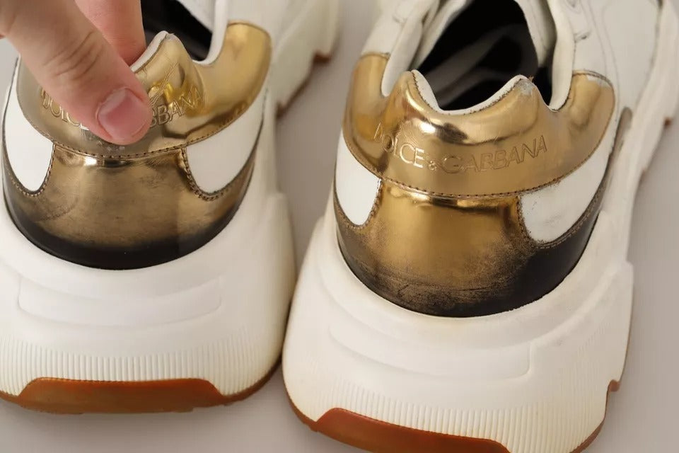 Dolce & Gabbana White Gold Leather Sport DAYMASTER Sneakers Shoes by Dolce & Gabbana