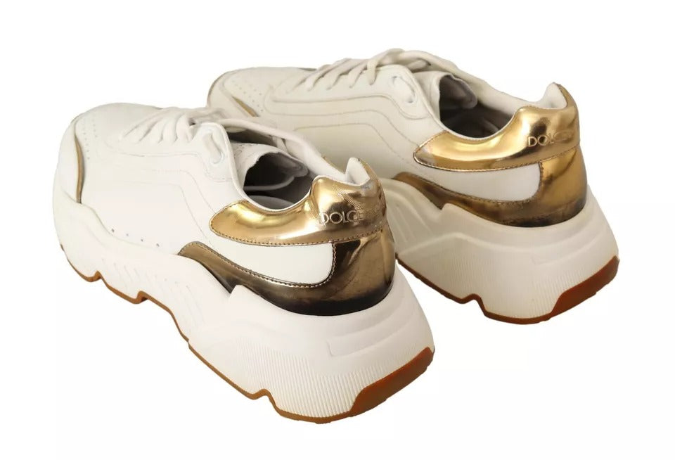 Dolce & Gabbana White Gold Leather Sport DAYMASTER Sneakers Shoes by Dolce & Gabbana
