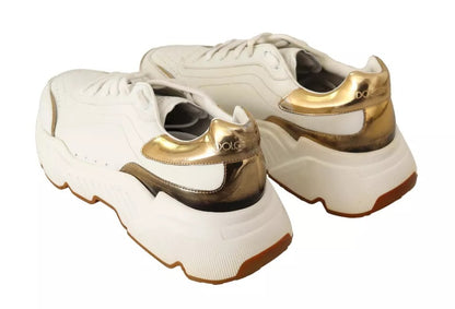 Dolce & Gabbana White Gold Leather Sport DAYMASTER Sneakers Shoes by Dolce & Gabbana