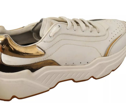 Dolce & Gabbana White Gold Leather Sport DAYMASTER Sneakers Shoes by Dolce & Gabbana