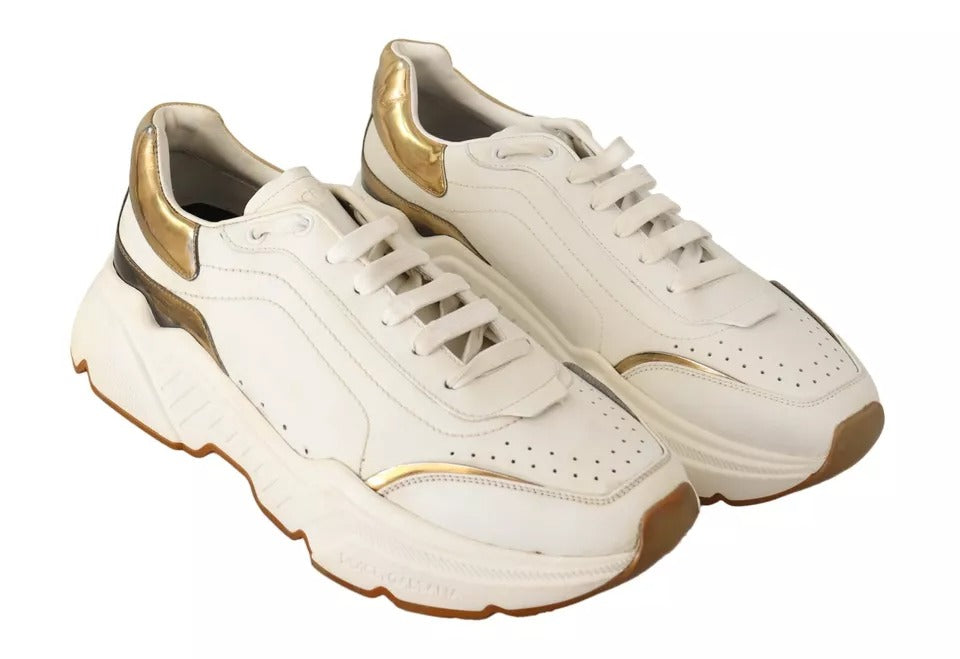 Dolce & Gabbana White Gold Leather Sport DAYMASTER Sneakers Shoes by Dolce & Gabbana