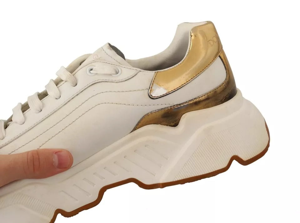 Dolce & Gabbana White Gold Leather Sport DAYMASTER Sneakers Shoes by Dolce & Gabbana