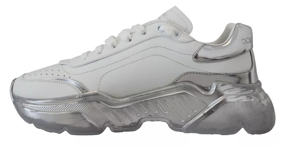 Dolce & Gabbana White Silver Leather Daymaster Sneakers Shoes by Dolce & Gabbana