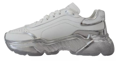 Dolce & Gabbana White Silver Leather Daymaster Sneakers Shoes by Dolce & Gabbana