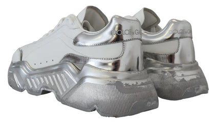 Dolce & Gabbana White Silver Leather Daymaster Sneakers Shoes by Dolce & Gabbana
