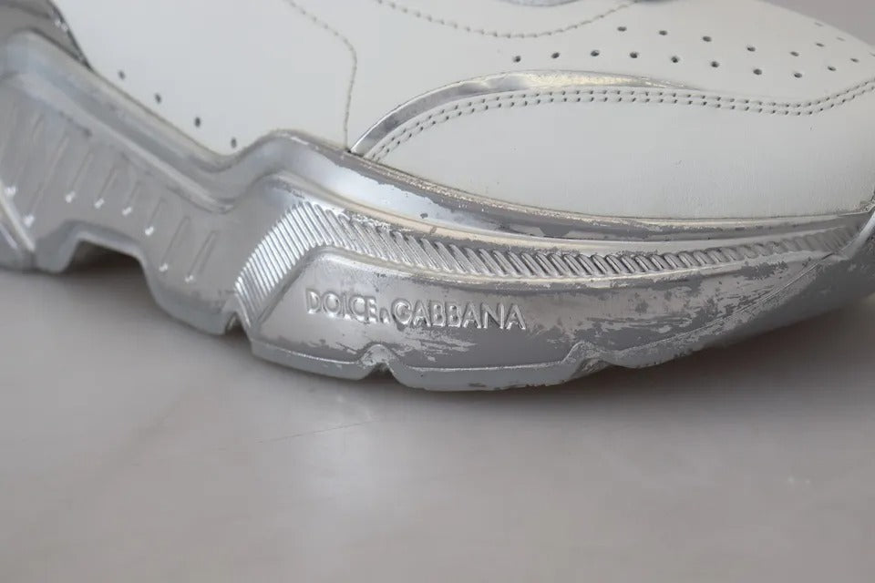 Dolce & Gabbana White Silver Leather Daymaster Sneakers Shoes by Dolce & Gabbana
